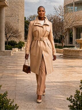 Kenneth Cole New York Belted Wool Coat, Timeless Camel Cream Neutral, Size 14